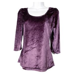 Tulle Purple Velvet Puff Sleeve Long Top Small